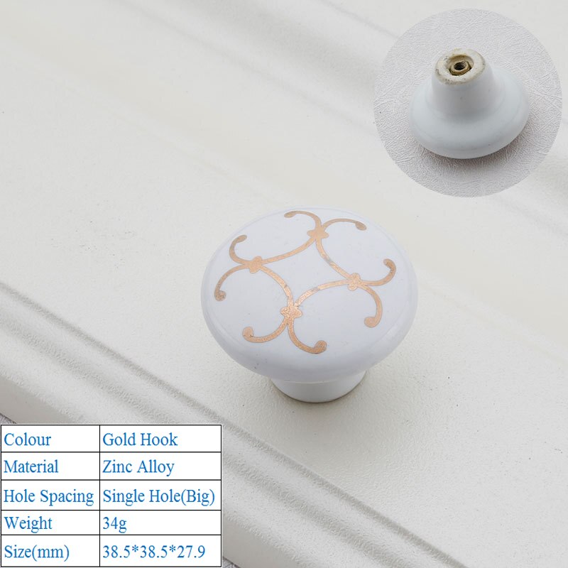 Ceramic Door Handles European Style Crack Kitchen Cabinet Handles Door Knobs And Zinc Alloy Furniture Drawer Push Pull Handles: Gold Hook 6032 Big