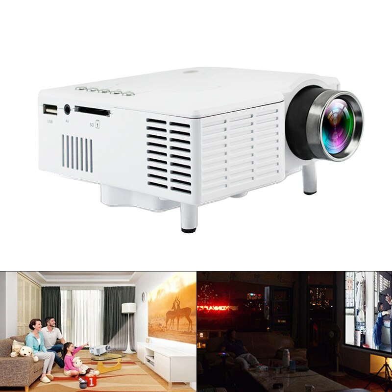 UC28 60 pulgadas LED proyector 500 Lumen 320x240 píxeles HDMI Mini proyector USB Home Media Player con lente de recubrimiento de alta precisión