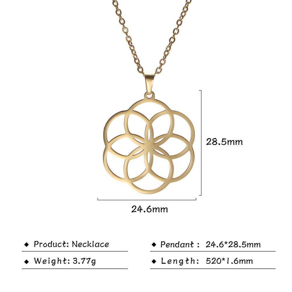 Skyrim Blume des Lebens Runde Anhänger Halskette Edelstahl Goldene Mandala Choker Kette Halsketten Schmuck für Frauen Mädchen: Style 3 Gold