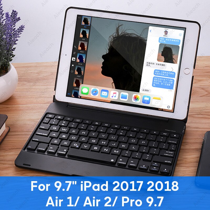 AIEACH 130° Smart Folio Keyboard Case For iPad Air 1 2 Mini 5 4 3 Cover With Sleep/Wake For iPad 5th 6th Pro 9.7 Case: 9.7 inch Black