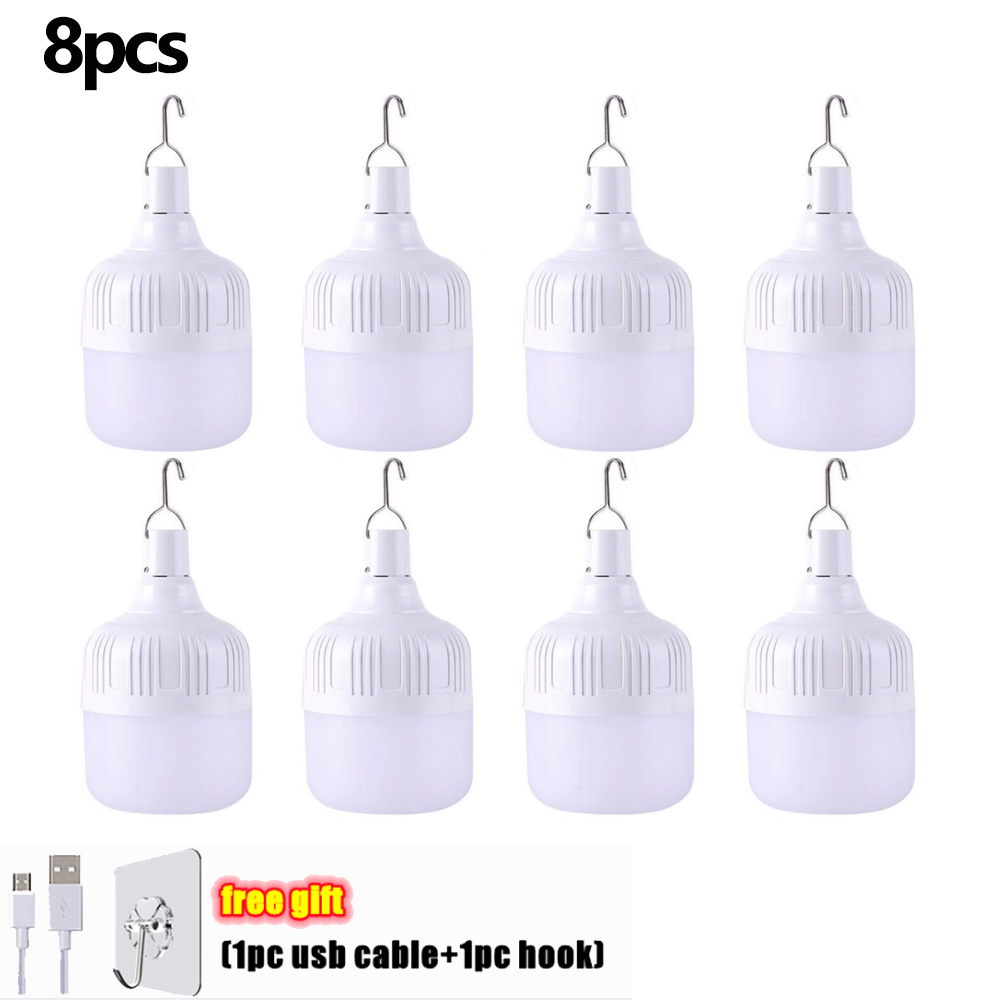 1-8 stk. bærbare utendørs campinglys led-nødlyspære med høy effekt usb-oppladbar lampekrok teltlykt nattlyspære: Rød / Beige