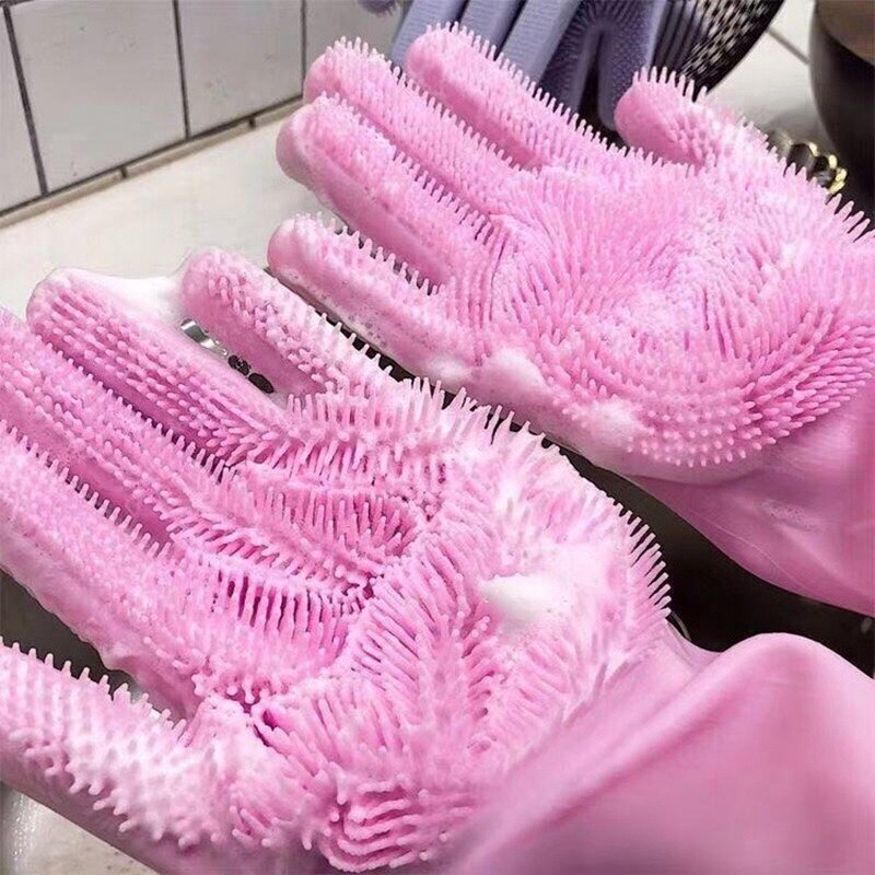 Silikone mágico opvaskemaskine prato lavagem esponja borracha esfrega luvas de limpeza da cozinha 1 par