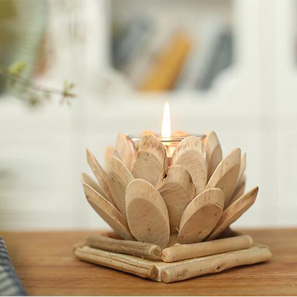 Lotus Candle Holder, Wooden Tealight Holders Handmade Ornaments Votive Holder