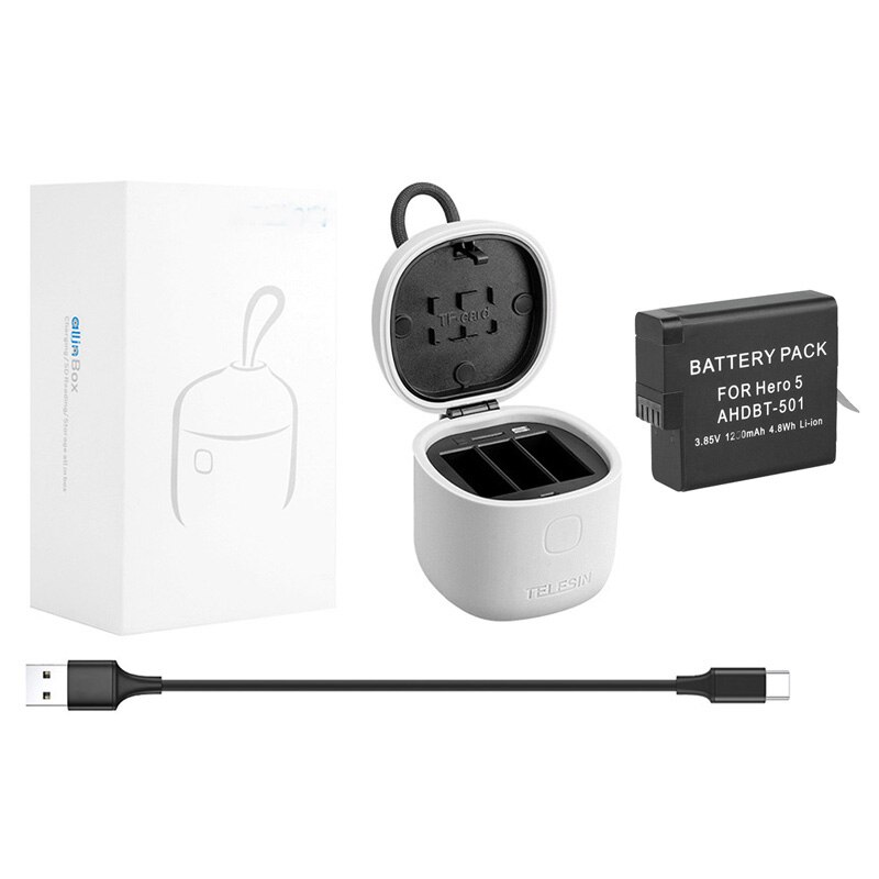 para Go Pro 8 5 6 7 cargador de silicona resistente al agua + 3 uds batería de litio para GoPro Hero 8 7 Hero 6 5 negro: C Package