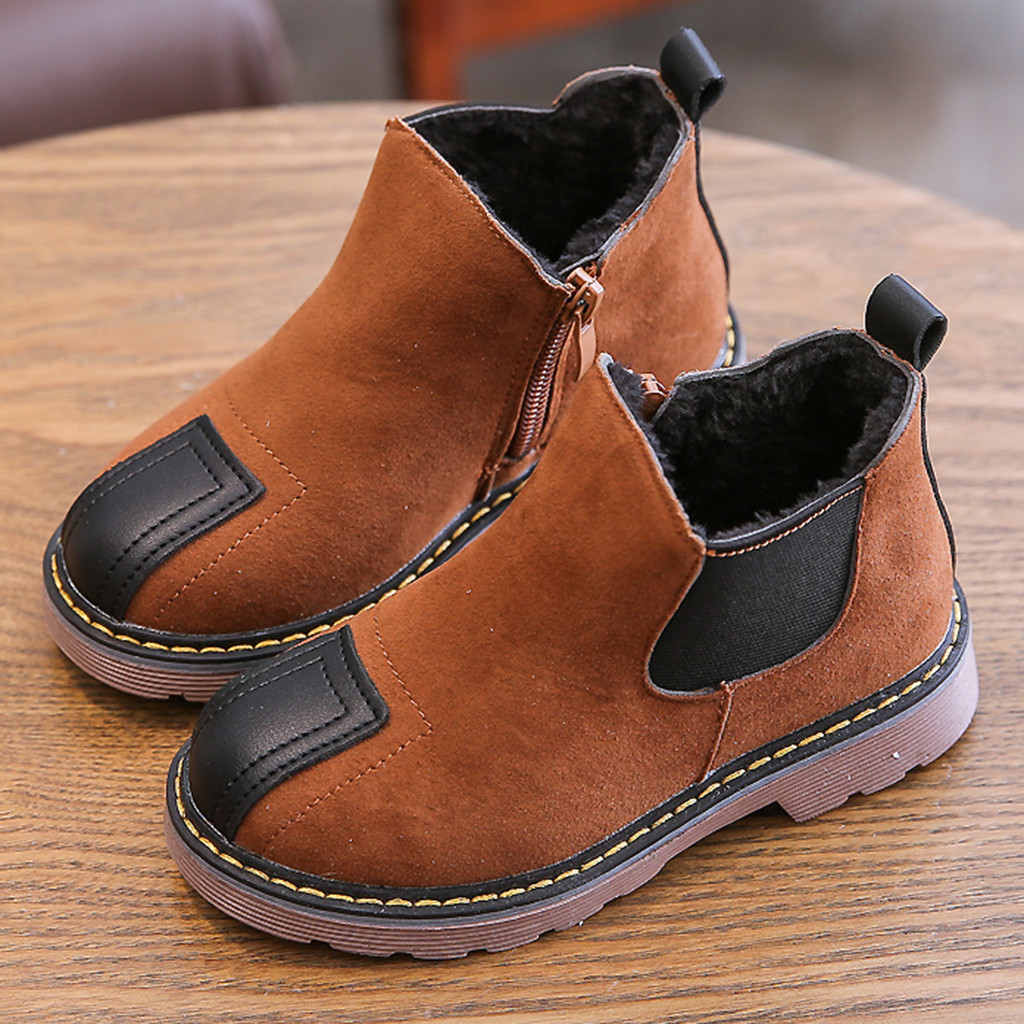 Children Casual Kids Boots Candy Leather Booties Retro Girls Boys Boots Autumn Winter Zip Leather Bootie Ankle Casual Shoes: Brown / 34