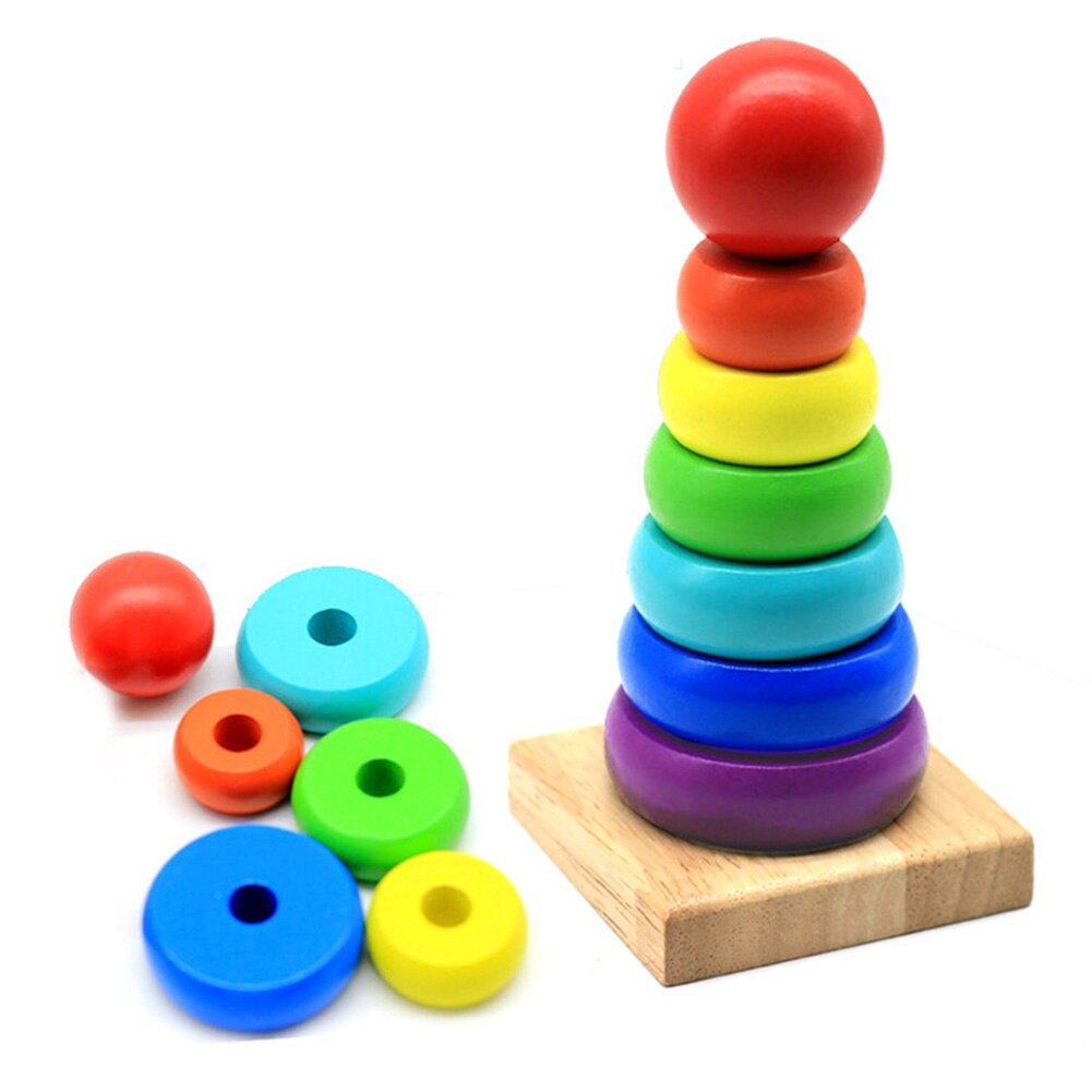 Kinder Kleinkind Spielzeug Regenbogen Holz Farbe Anzahl Erkenntnis Ring Turm Stapler Kinder Pädagogisches Spielzeug für Kinder