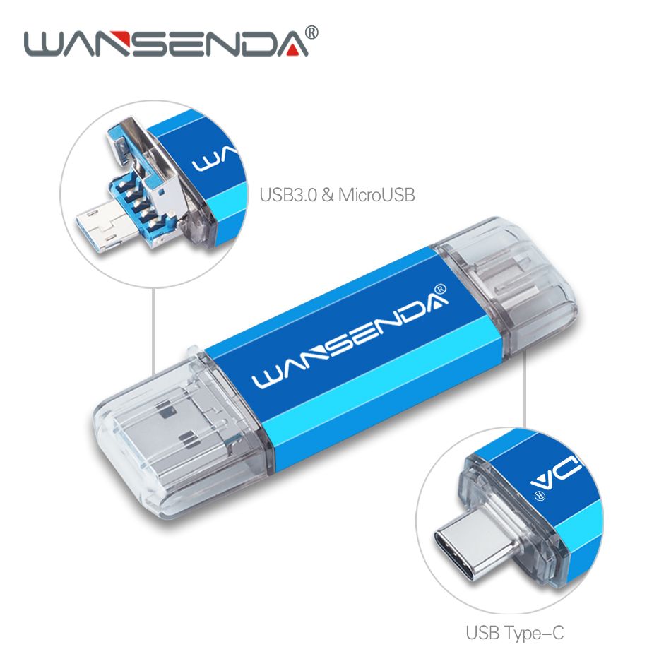 doble uso OTG unidad Flash USB 3 en 1 USB3.0 y tipo-C & Micro USB Pen Drive 512GB 256GB 128GB 32GB 64GB USB pendrive: 128 GB / Azul