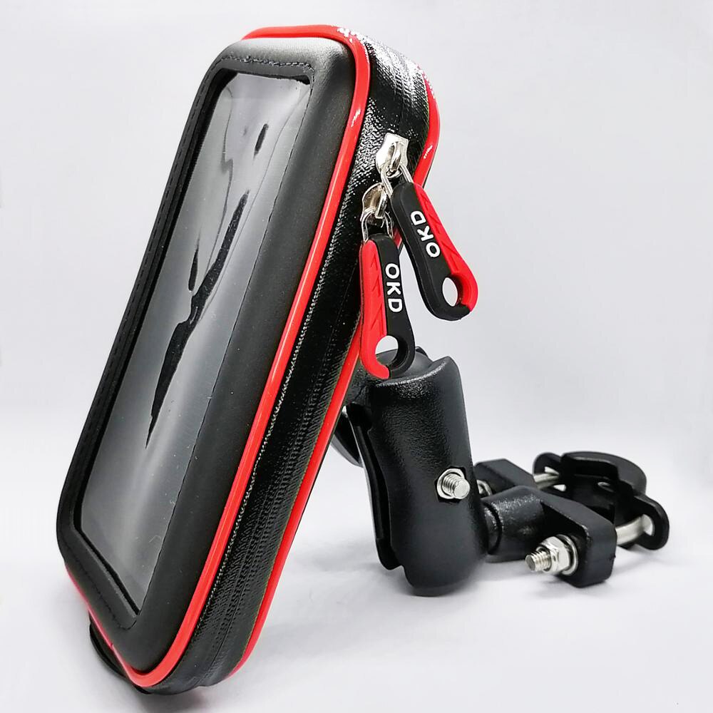 Universal skinne monteret mobiltelefon holder sag motorcykel styr monteret holder stativ med vandtæt lynlåsetaske til smartphones