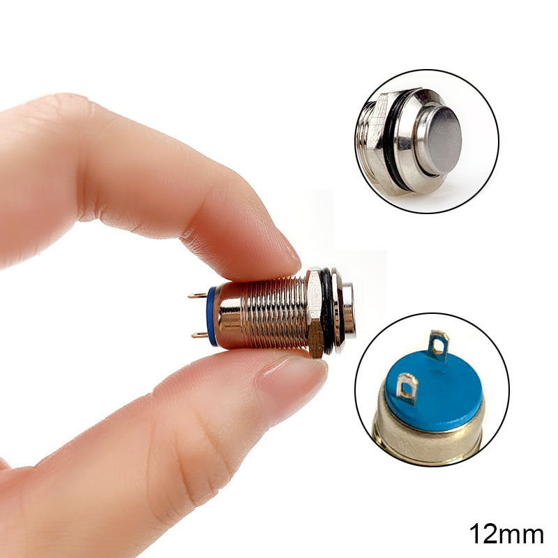 12mm Metal Push Button Switch Momentary Short Style Waterproof Self-reset Locking Latching IP67 NO High/Flat/Round Shape: High Self-locking