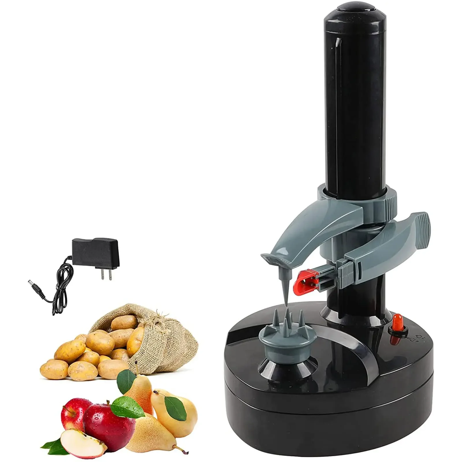 Elektrischer Kartoffelschäler mit 1 Ersatzklingen, Edelstahl, automatisch rotierende Früchte, Obstschäler, Apfelschälmaschine: Black / US