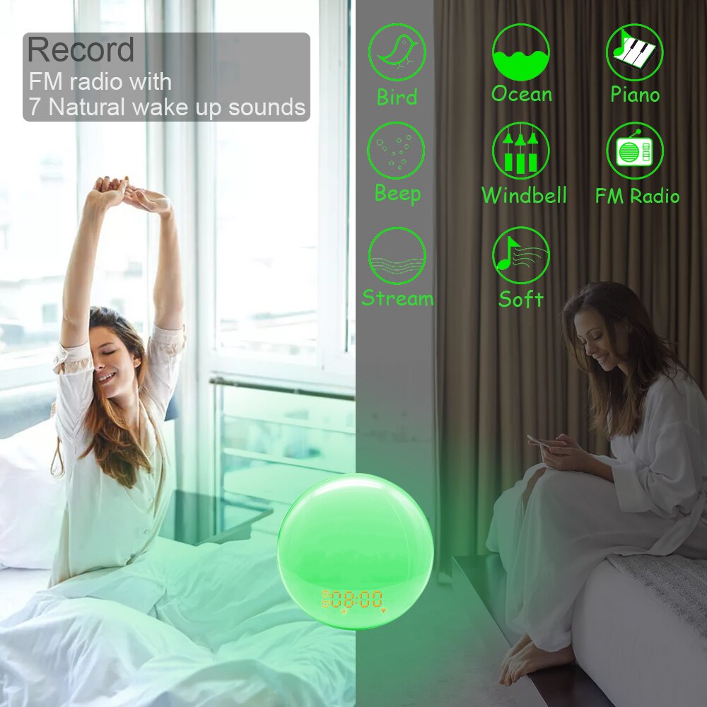Tuya ZigBee-reloj despertador inteligente con WiFi, dispositivo con 7 colores, amanecer y atardecer, funciona con Alexa y Google Home, Smart Life, 3,0