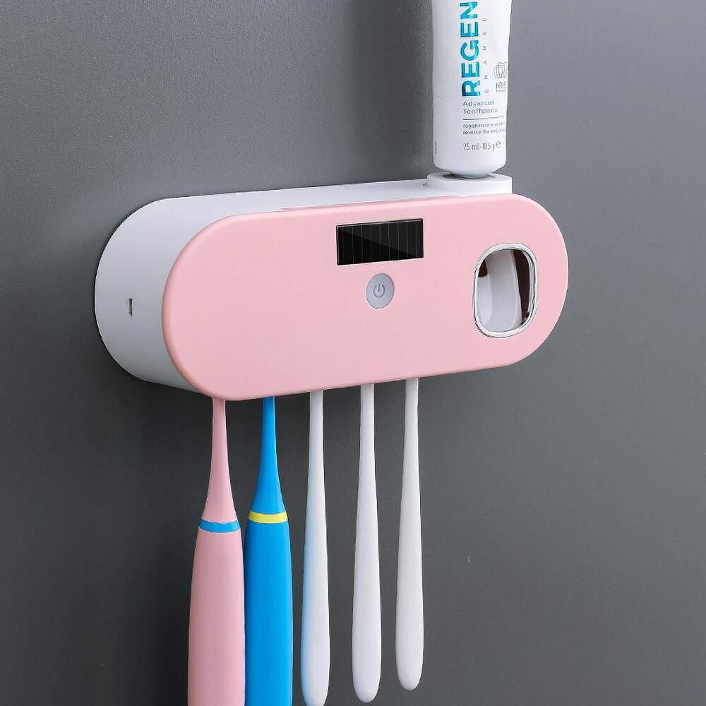 Porte-brosse à dents mural, désinfectant UV à énergie solaire Rechargeable, accessoire automatique: pink