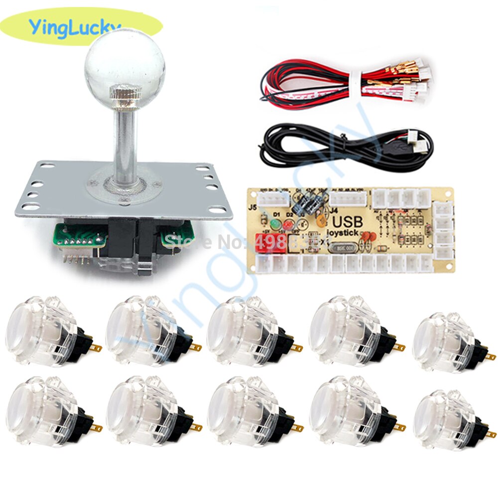 Kit de joystick d&#39;arcade avec encodeur USB, contrôleur PC + Joystick swan + boutons transparents pour jeux d&#39;arcade Mame raspberry pie: white