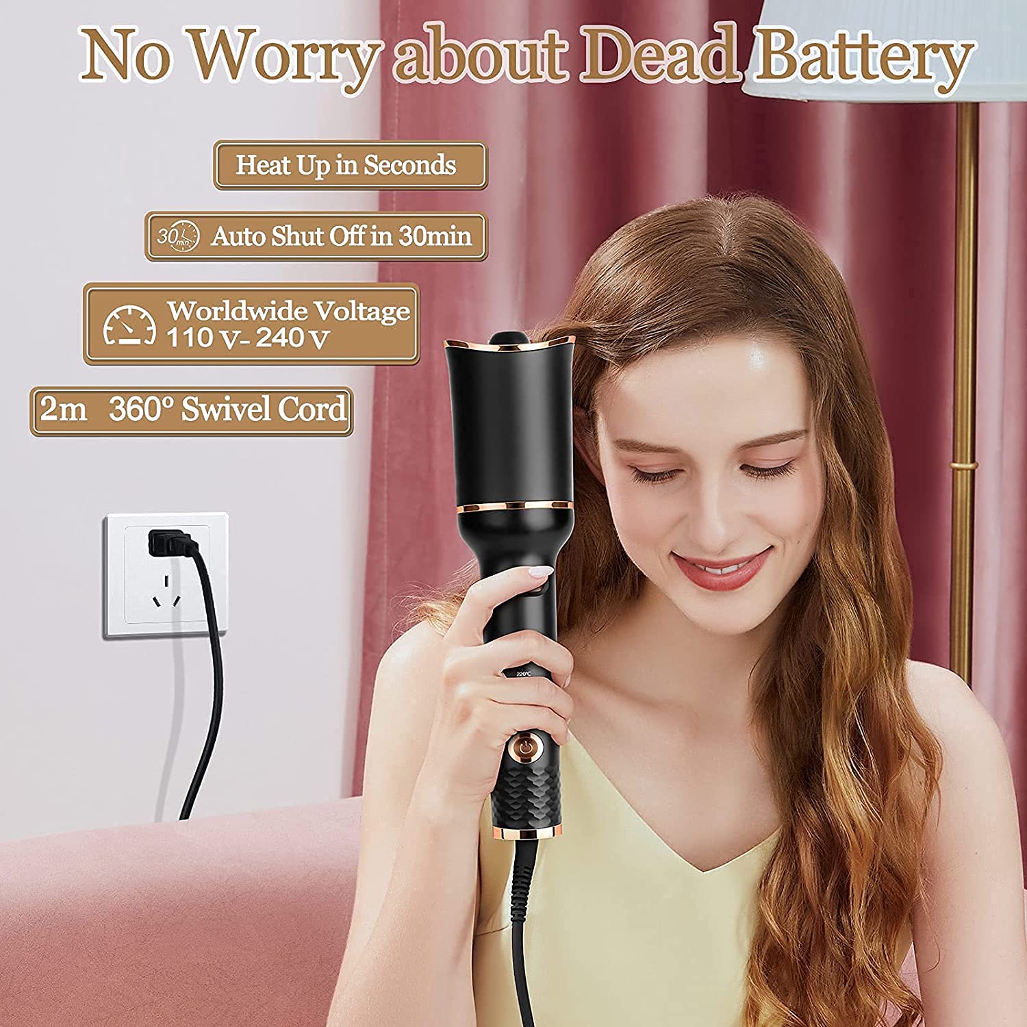 Rizador de pelo de cerámica giratorio automático, herramienta de peinado de hierro, varita rizadora de aire, rizador de pelo