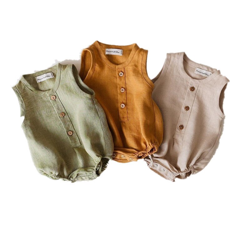 Tuta per bambini senza maniche estiva in cotone e lino per neonato pagliaccetto per bambino Set di abbigliamento per bambini gilet per bambini