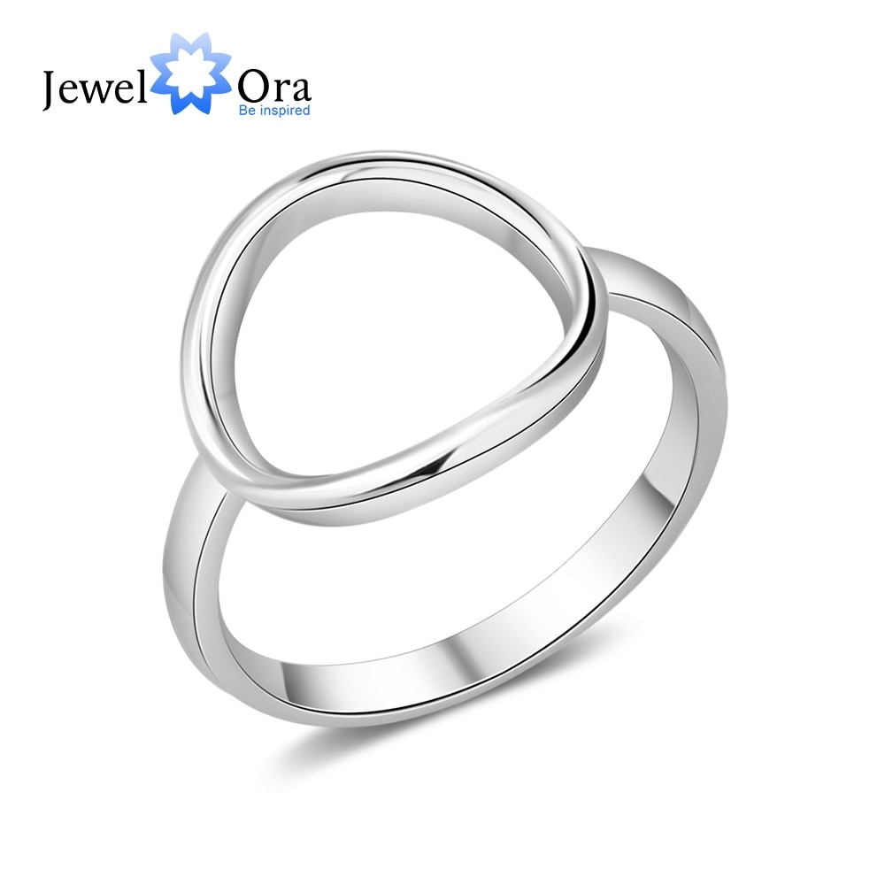 Anillos circulares de Plata de Ley 925 de estilo sencillo para mujer, anillo de tamaño redondo hueco para mujer, joyería minimalista (joyería RI103765)