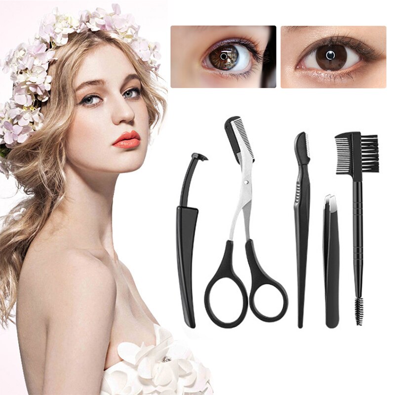 PAIE 5pcs Portable Stainless Steel Eyebrow Trimmer Scissors Brow Shaver Facial Hair Trimming Grooming Kit Beauty Tool for Women