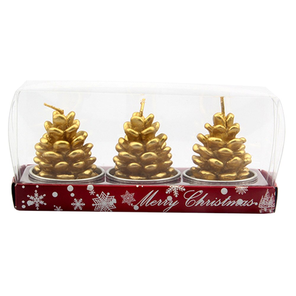 3pcs Cute Christmas Tealight Candles Santa Snowman Pine Cone Box Candle for Home Xmas Party Celebration Decorations: Pine Cone