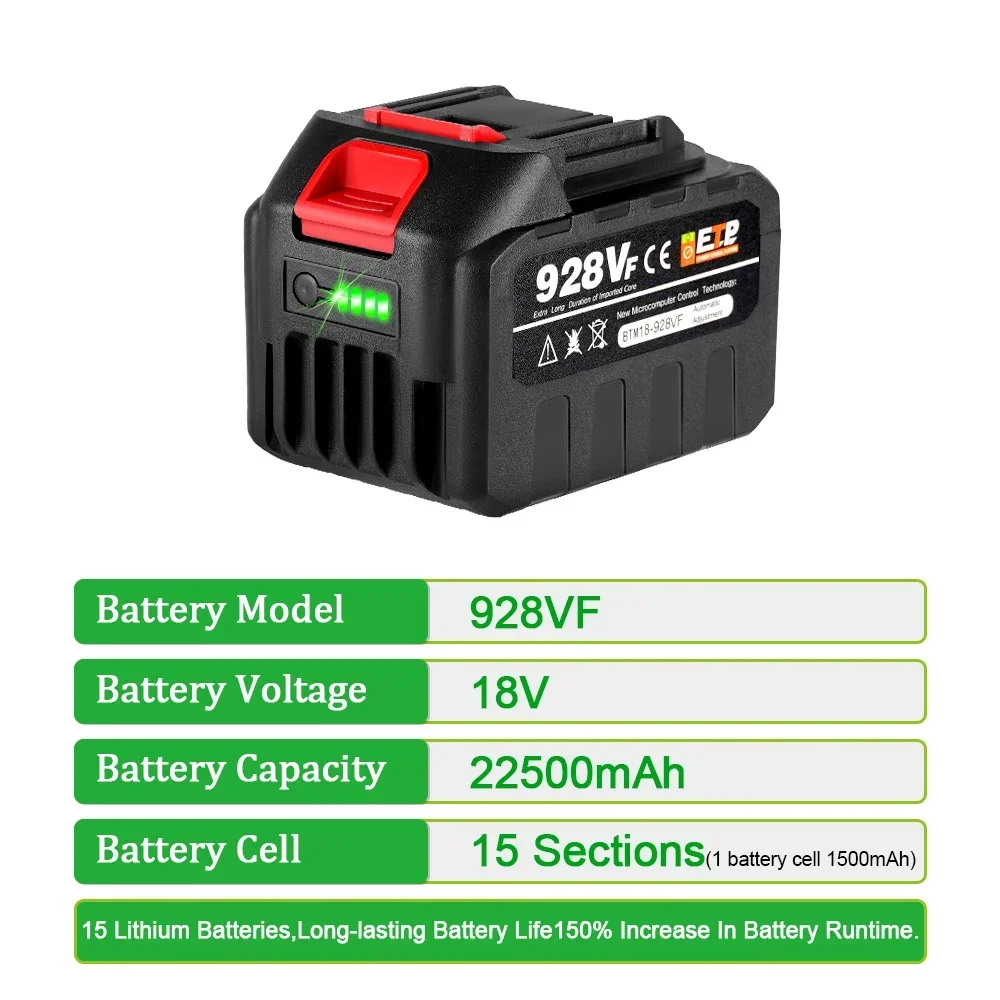 388VF 18V Battery 22500mah 15000mAh 928VF 128VF Large Capacity Rechargeable Lithium Ion Battery for Makita Electric Power Tool