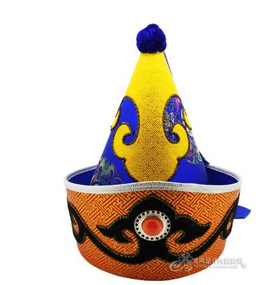 Mongol mâle chapeau pointu haut casquette minorité chapeau Prince de mongolie scène de danse pointu extrémité Folk chapeau: Navy Blue