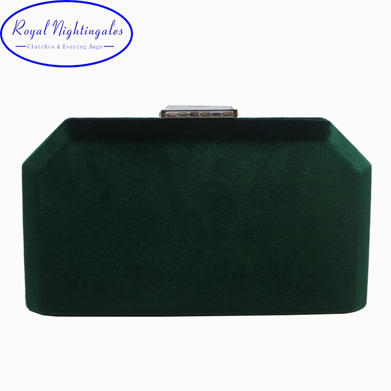 Dark Green Velvet Hard Case Box Clutch Evening Bags and Clutch Purses Handbags with Shoulder Chain for Ball Party Prom