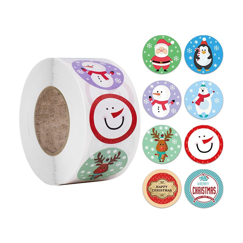 500 stuks ronde 4 ontwerpen vrolijke kerst bedankt sticker zegel envelop kaart labels verpakking scrapbooking decoratie: B-3