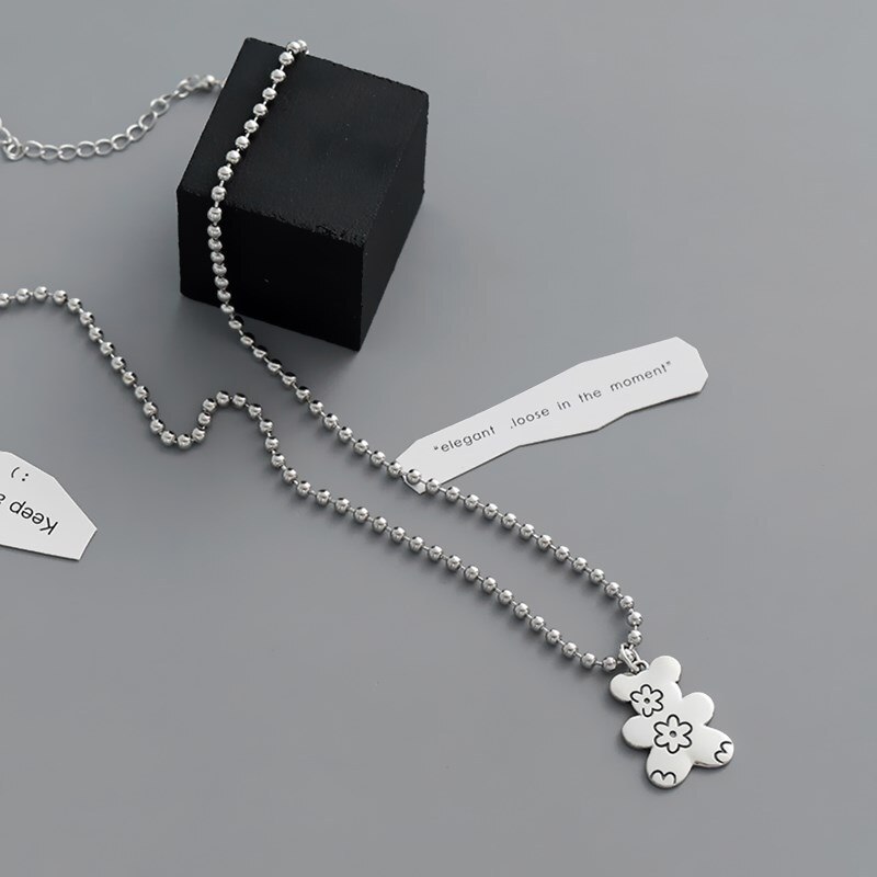 925 sterling sølv halskæde bjørn blomst nøgleben kæde fine smykker fest bryllup tilbehør