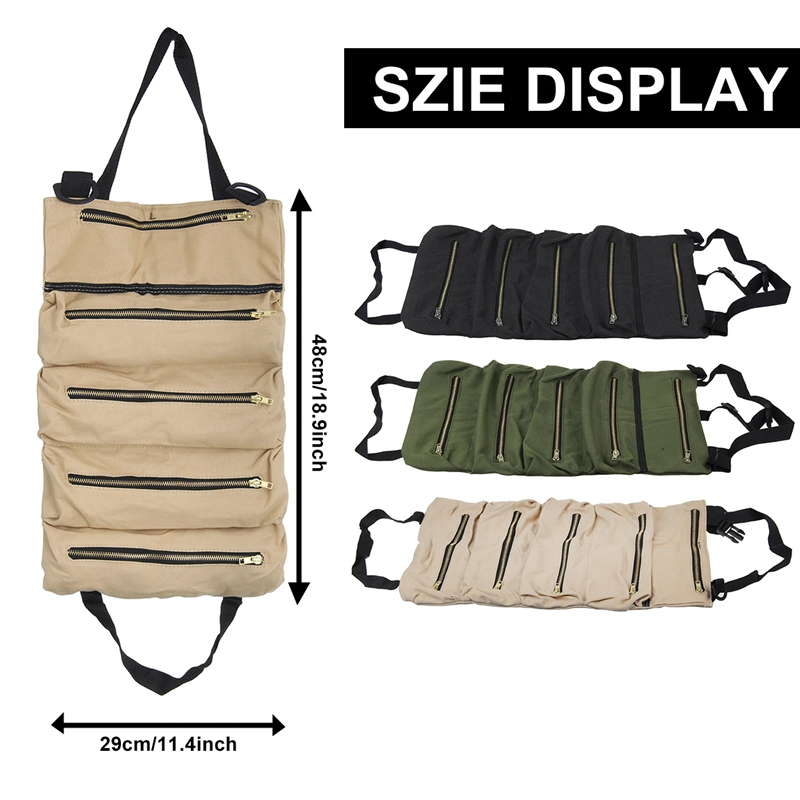 Car Seat Back Tool Bag Organizer Roll Up Canvas Pouch Tools Carrier Storage Bag Hanging Tool Zipper Carrier Tote