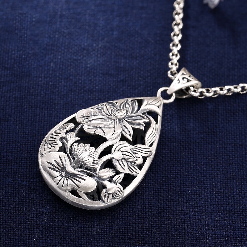 BALMORA Echt 990 Sterling Silber Jahrgang Hohl Lotus Blume Anhänger für Frauen Männer Paar Elegante Schmuck Schmuckstück