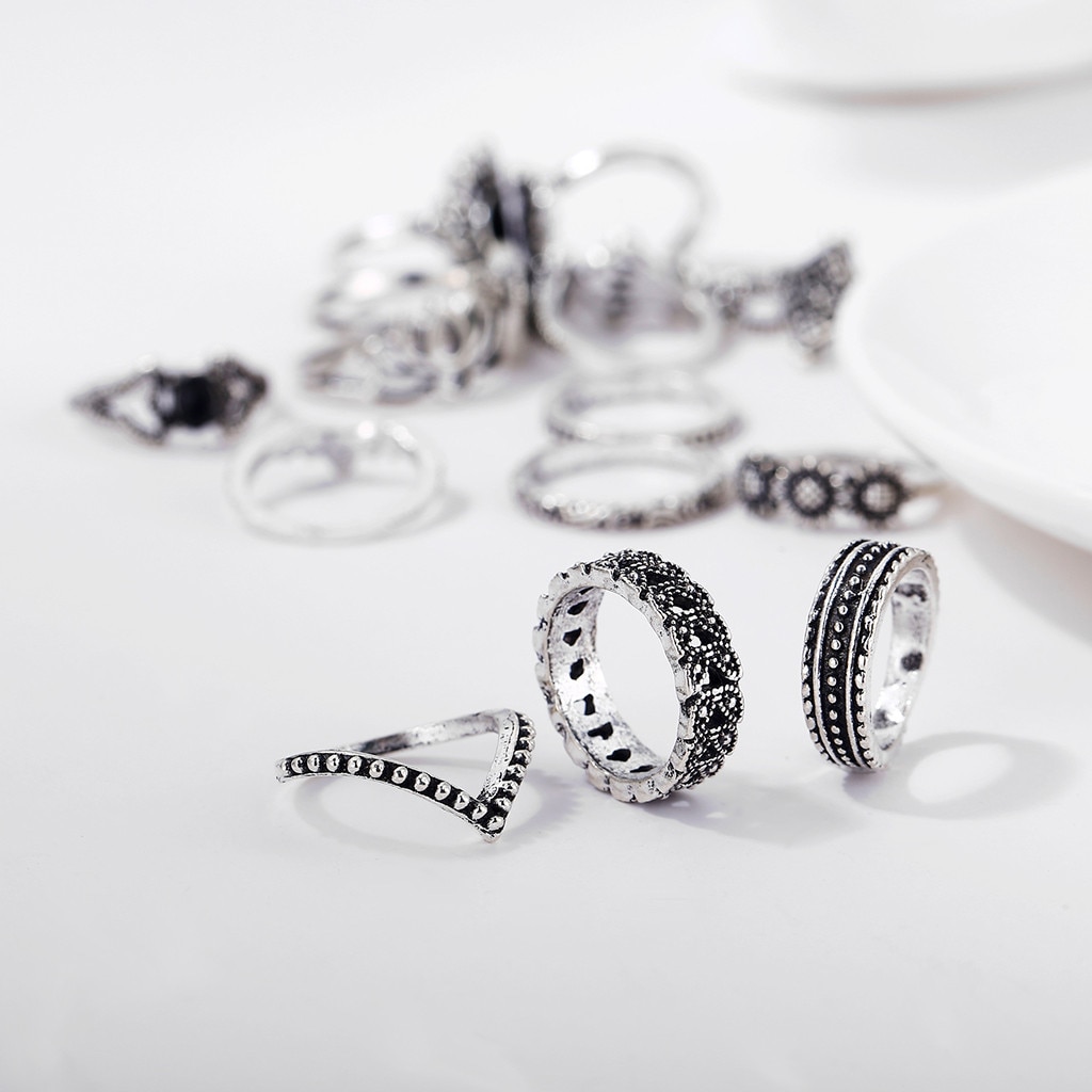 15Pcs Vintage Women Mid Rings Set Flower Crown Hollow Out Joint Knuckle Nail Ring Jewelry rings for women anillos mujer