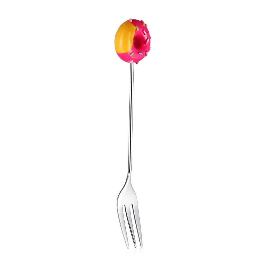 Donut Cute Stainless Steel Doughnut Dessert Spoon Fork Coffee Ice Cream Candy Kitchen Flatware Baby Kids Dinnerware: Rose Red Fork