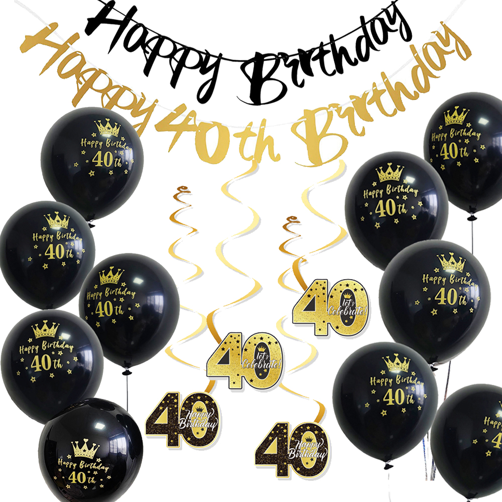 Decoraciones para de cumpleaños de 40 años, pancarta de papel para feliz 40 cumpleaños, globos de látex de 12 pulgadas, suministros colgantes para de 40 cumpleaños