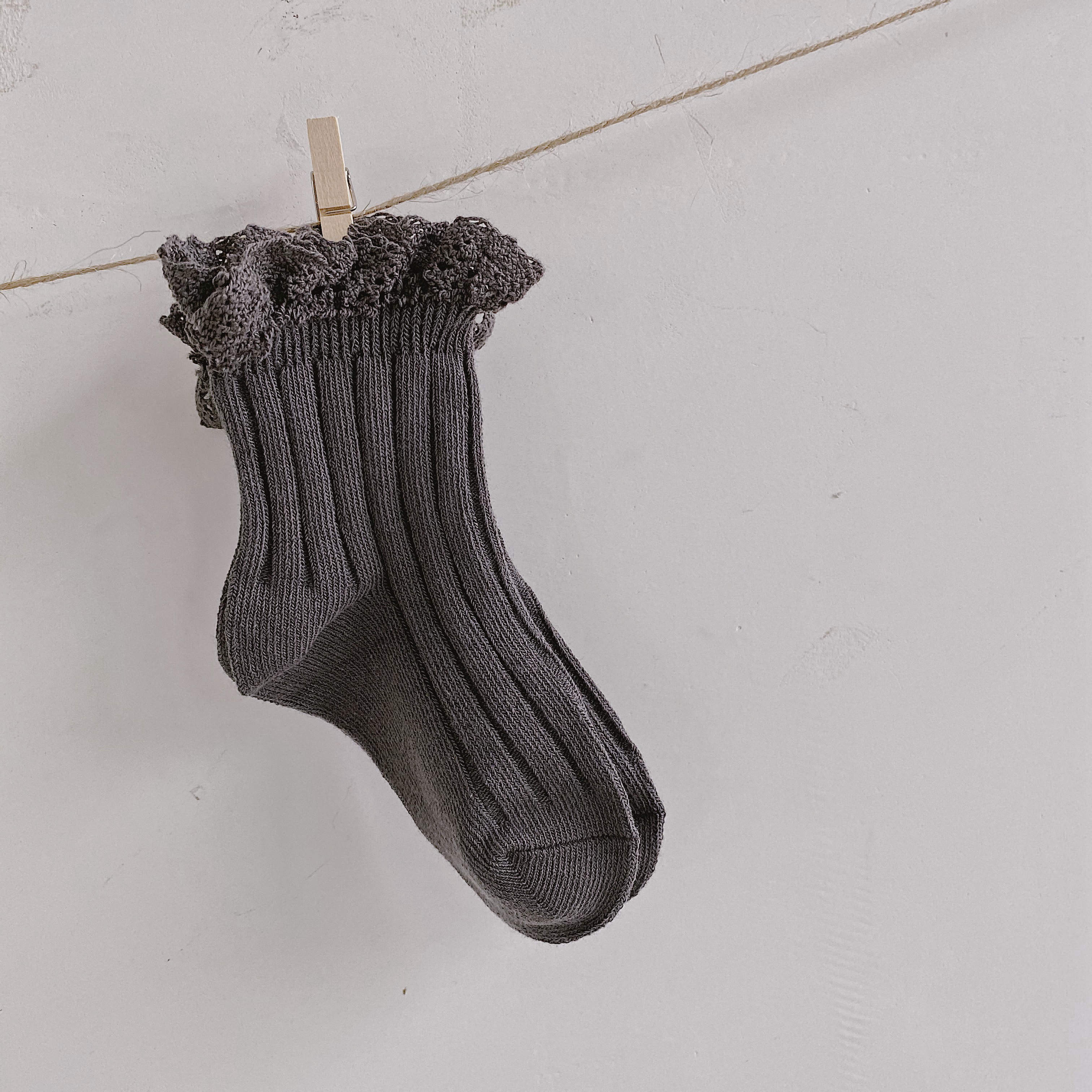 Calcetines cortos de encaje para niños y niñas, calcetín de algodón, Color sólido, a la: dark grey / L for 6 to 8T
