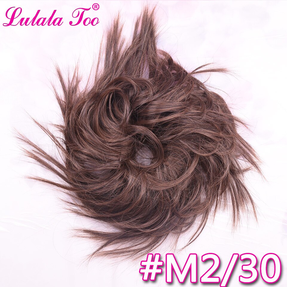 Lulalatoo 7 tommer rodet knold hår krøllet scrunchies kæde 45g elastik chignon bølget updo syntetisk hårstykke til kvinder: M2 timer 30