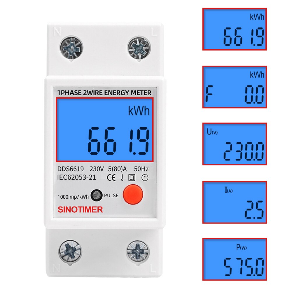 Single Phase Digital LCD Kwh Wattmeter Power Consumption Electric Din Rail