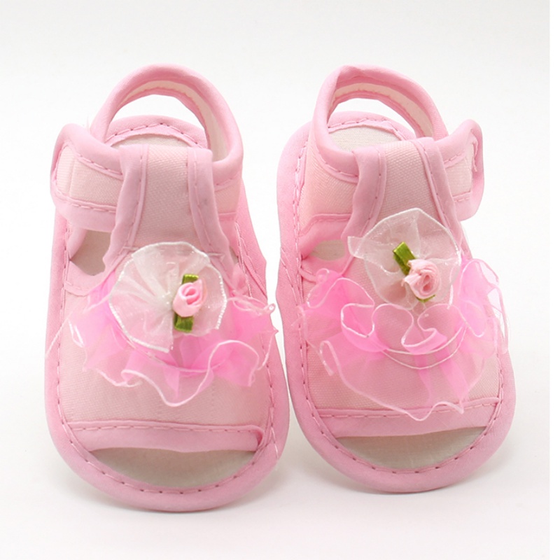 Rosa branco vermelho bebê menina rendas flores sandálias de tecido algodão sandálias femininas menina verão shoesflowers sandálias novo: Rosa / 7-12 meses