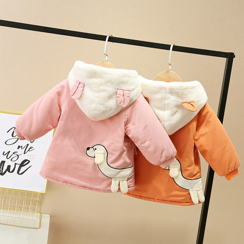 Girls in , the winter pure color embroidery printing cotton-padded jacket coat female baby animals