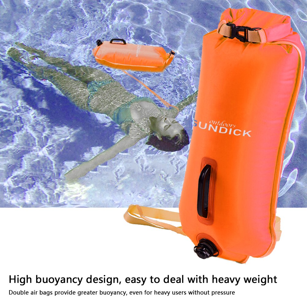 Pvc-wasserdichte tasche 28l schwimm-doppel-airbag-aufblasbare wasserdichte tasche, strand-schnorchel-drifttasche (orange)