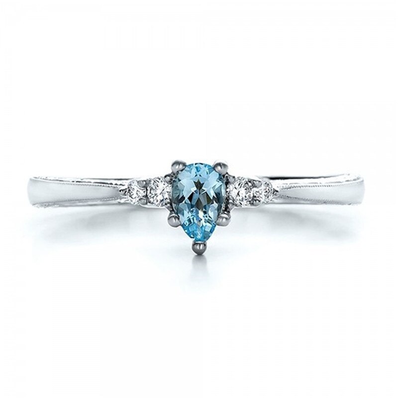 Frauen Wasser Geformt Blau Zirkon Ringe Mit Strass Hochzeit Engagement Elegante Damen Ringe Schmuck