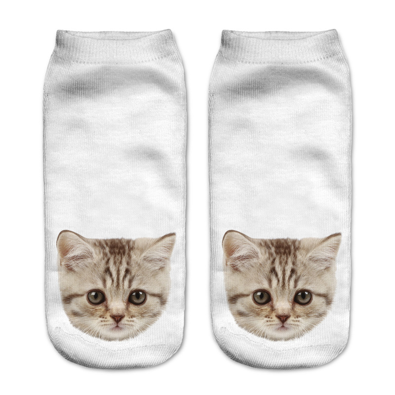 Calcetines con estampado 3D de para Mujer, calcetín tobillero de corte bajo, medias informales con estampado 3D de gato, zapatos de lona,: 17