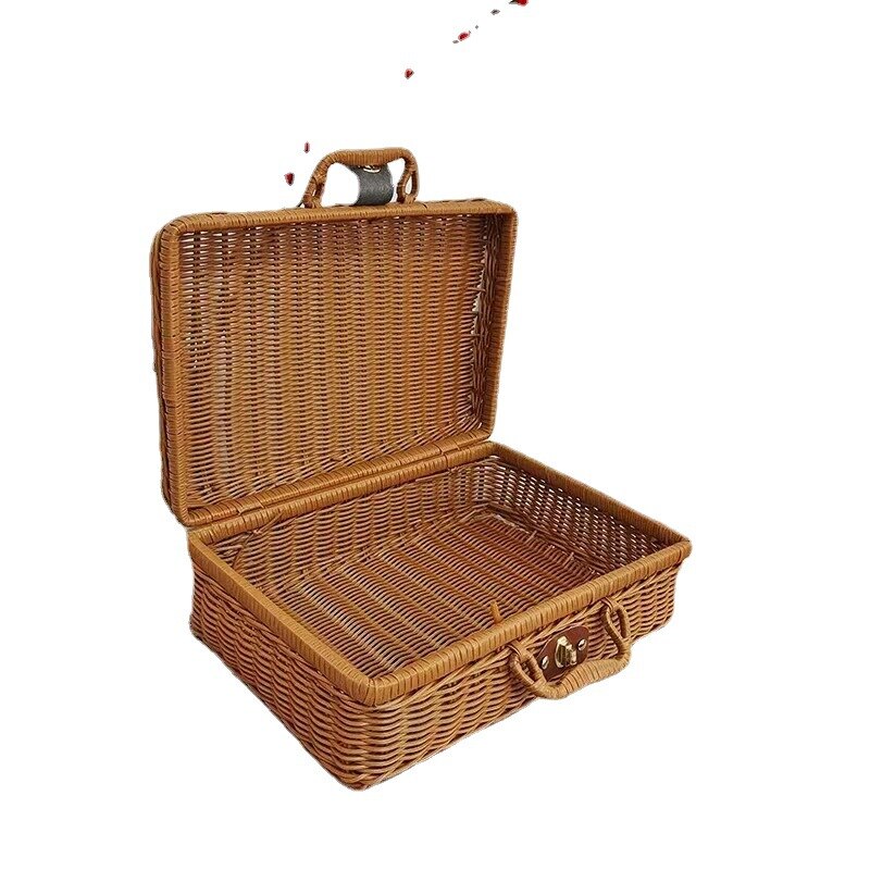 Handgemaakte Rotan Koffer Retro Opbergdoos Picknickmand Kerstcadeau Handtas Schieten Props