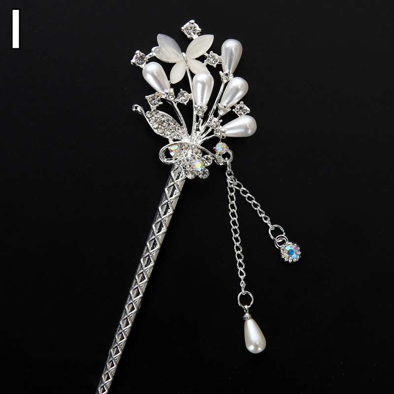 Vintage Chinese Style Hair Stick metalowe pałeczki Rhinestone kobiety Tassel kwiat perłowy spinka do włosów spinka do włosów biżuteria akcesoria: I
