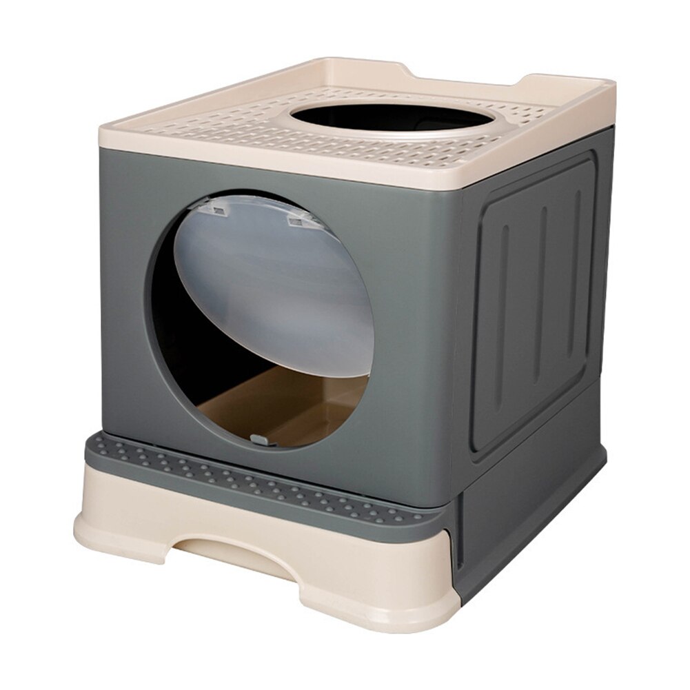 Top Exit Cat Litter Box with Lid Folding Large Enough Kitty Litter Boxes, Front Enter Tray Toilet Including Pet Litter Scoop: gray