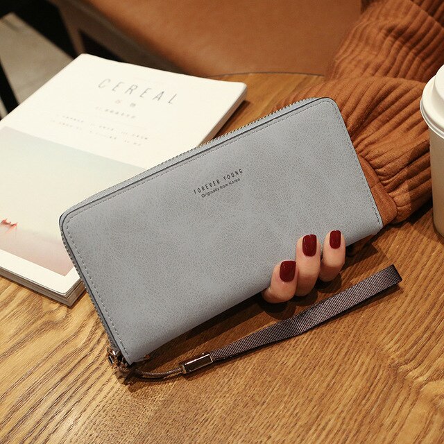 2022 Women's Zipper Clutch Wallet Ladies PU Leather Long Women's Mobile Phone Bag Card Holder Bag Handbag Convenient Wallet: W15831 gray
