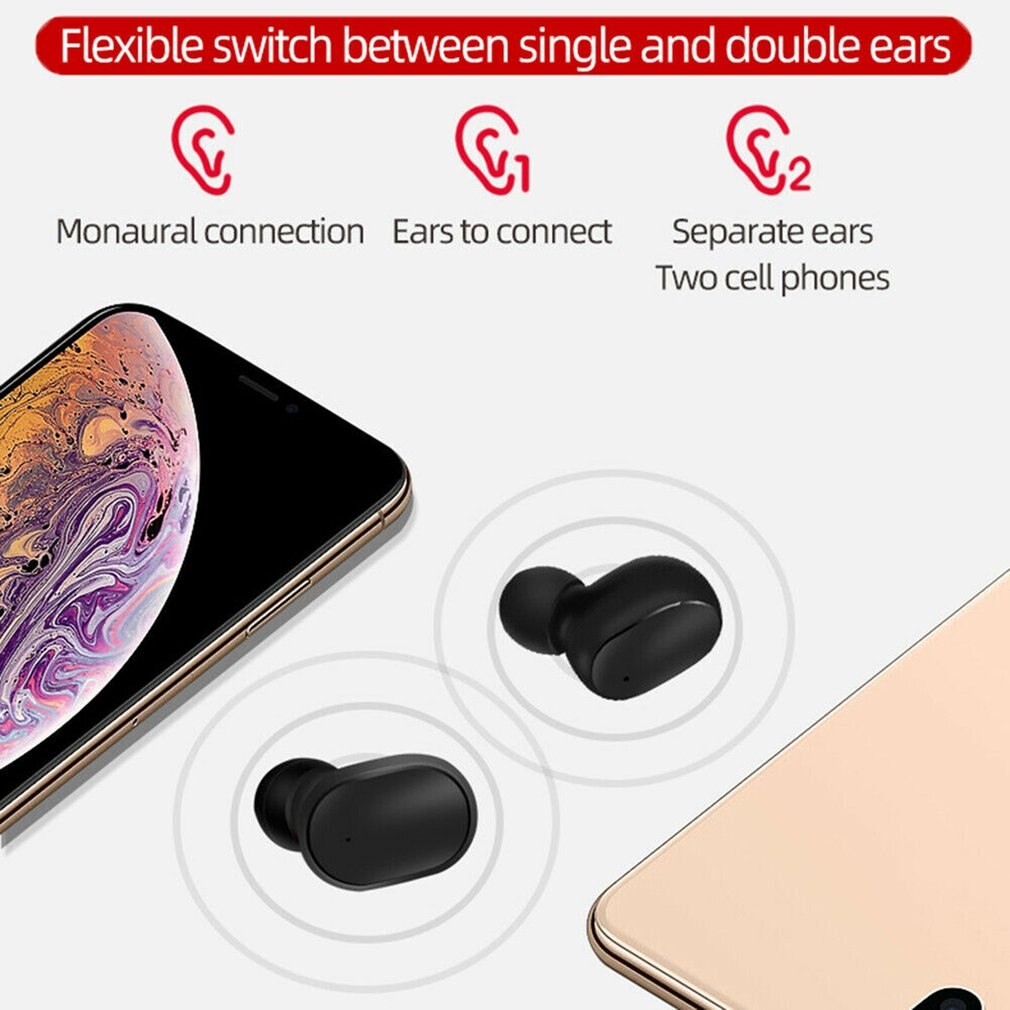 Wireless 5.0 Earphone Stereo With Mic Voice Control Waterproof Double-Eared Split Earset
