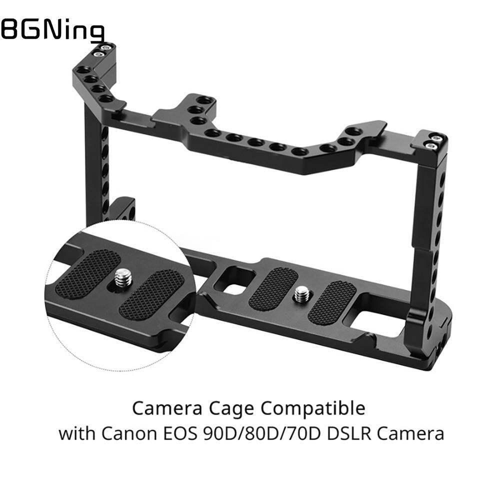 Bgning Aluminium Camera Nauwsluitend Kooi Voor Canon Eos 70D 80D 90D Behuizing Case Beschermende Frame Met Koud Schoen mount 1/4 &quot;Gaten