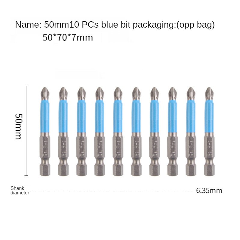 Anti Slip Magnetische Batch Hoofd Cross Hoge Hardheid Hand Boor Schroef Elektrische Schroevendraaier Set 25 50 65 70 90 127 150Mm PH2: GJ69-Blue-10pcs