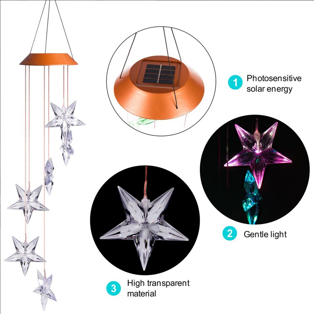 Op zonne-energie werkende windgonglamp, hangend, waterdicht, spiraalvormig, decoratief, tuinlicht van kunststof, kleurveranderend, draagbaar, mobiel
