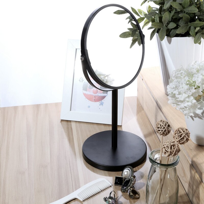 HD Round Double-sided 360 Degree Rotating Makeup Mirror 2X Magnification Portable Desktop Metal Vanity Mirror Make Up Tool