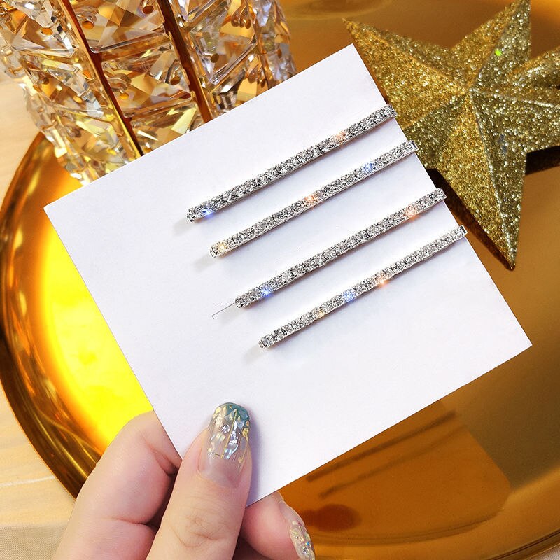 4-Piece Rhinestone Hair Clip Set for Women - Crystal Hair Accessories, Girls Barrette, Pins, Jewelry